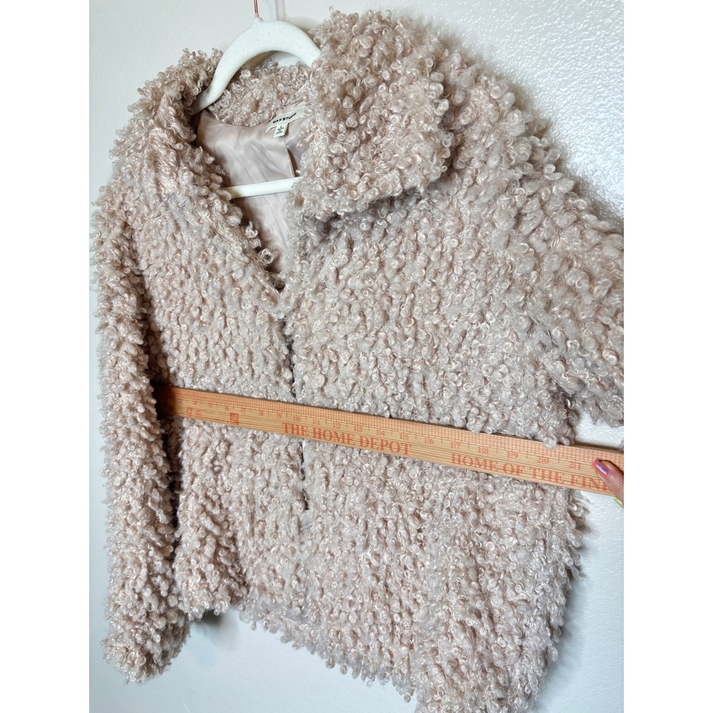 Max Studio Womens Beige Curly Faux Fur Jacket Coat Size L 9708Z22 Champagne - Picture 6 of 8